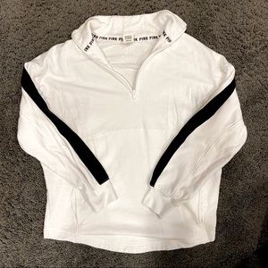 PINK Half Zip Collared White Sweatshirt